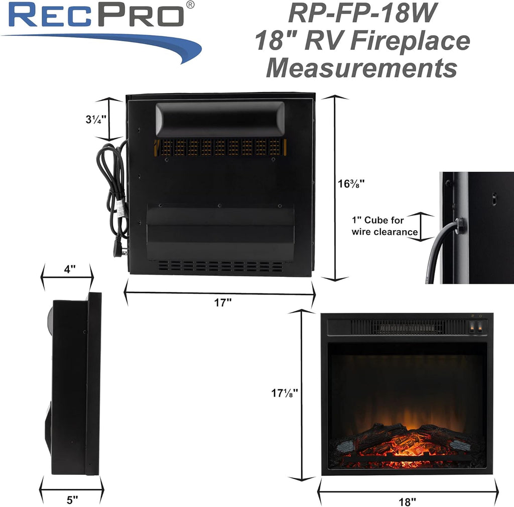 Recessed Electric Fireplace with Glass Log View, 110 Volt O457959
