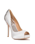 White Satin Peep-Toe Pumps, Size: 8 Q9069