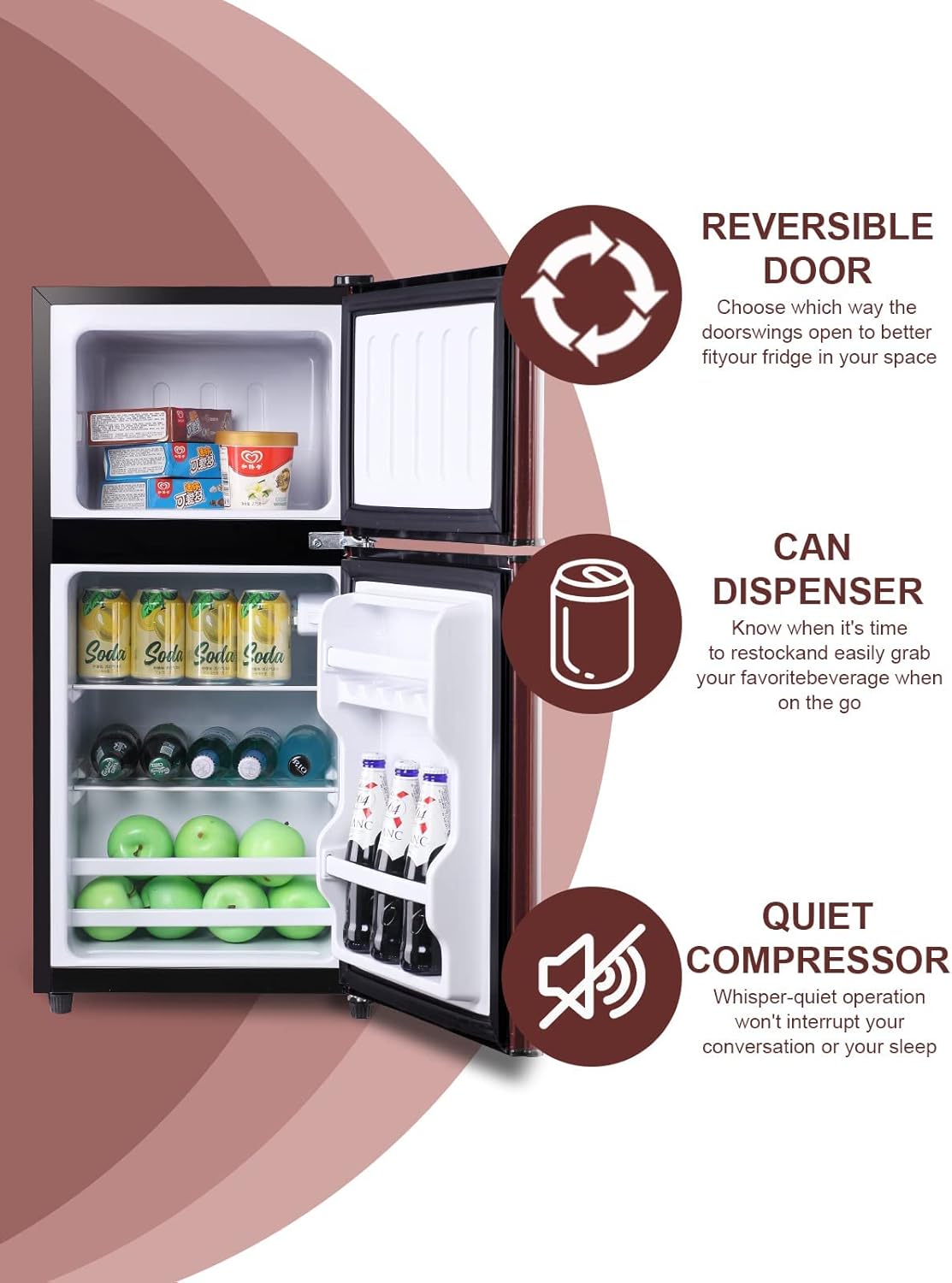 Mini Fridge With Freezer, Compact Refrigerator With 2 Doors, 3.5 Cu. Ft Wood N683