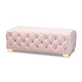 Light Pink Velvet Button Tufted Bench Ottoman M98350