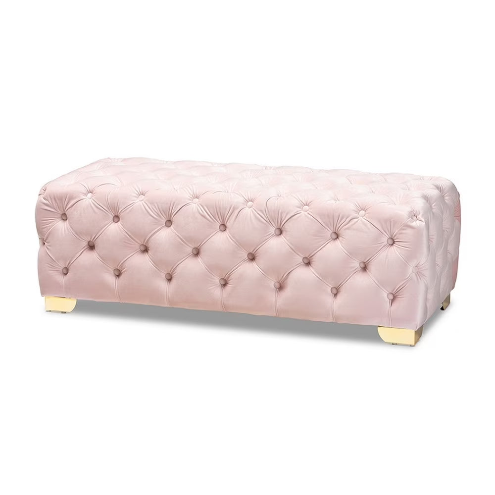 Light Pink Velvet Button Tufted Bench Ottoman M98350