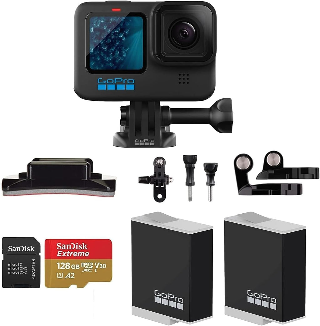 GoPro HERO11 Black 27MP with Sandisk 128 GB Memory Card Enduro Rechargeable Battery Bundle Set X4957