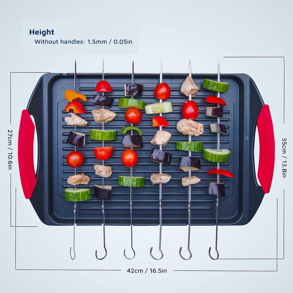 Cast Aluminium Griddle Plate for Stove Top & 6 Stainless Steel Skewers, Pack of 2 G5452
