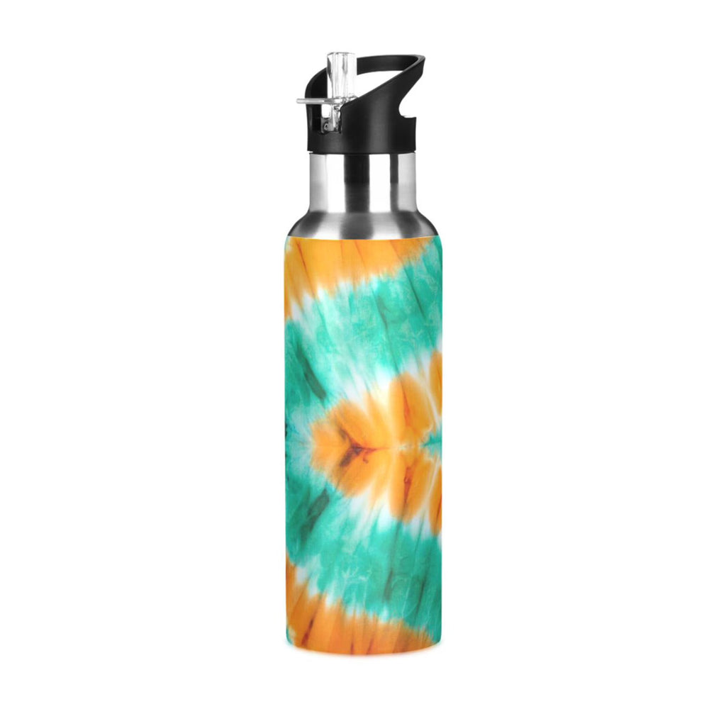 Tie Dye Orange Green 20 OZ Vacuum Insulated Stainless Steel Water Bottle with Straw Lid H359214