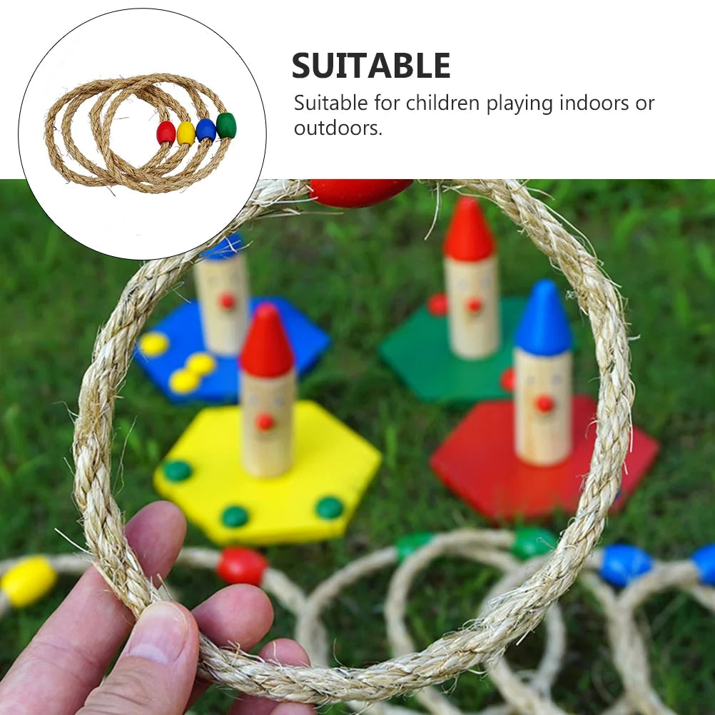 20 PCS Natural Rope Wooden Ring Toss Game Outdoor Playsets X811