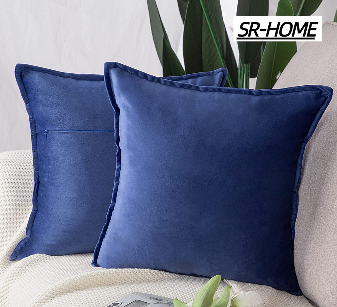 Set of 2 Velvet Decorative Throw Pillow Covers Square with Fringe Cushion Case X49189