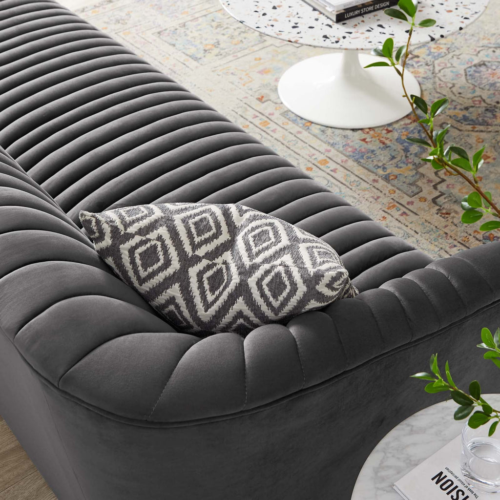 Charcoal Performance Velvet Channel Tufted Sofa F661