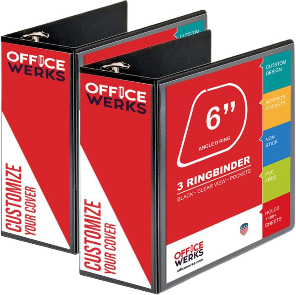 2 Pack 6 Inch Capacity D Ring Binders, 8.5 x 11, Black U96410