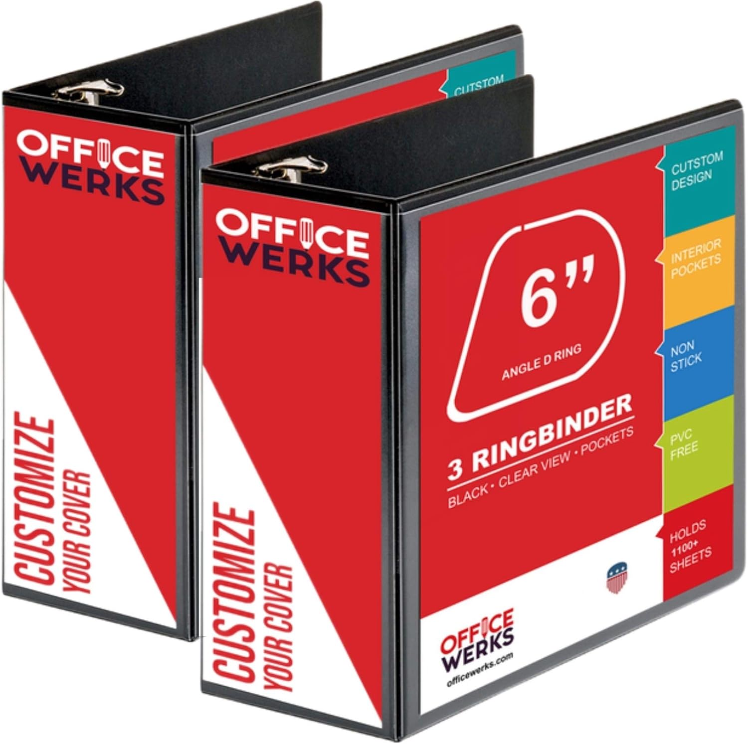 2 Pack 6 Inch Capacity D Ring Binders, 8.5 x 11, Black U96410