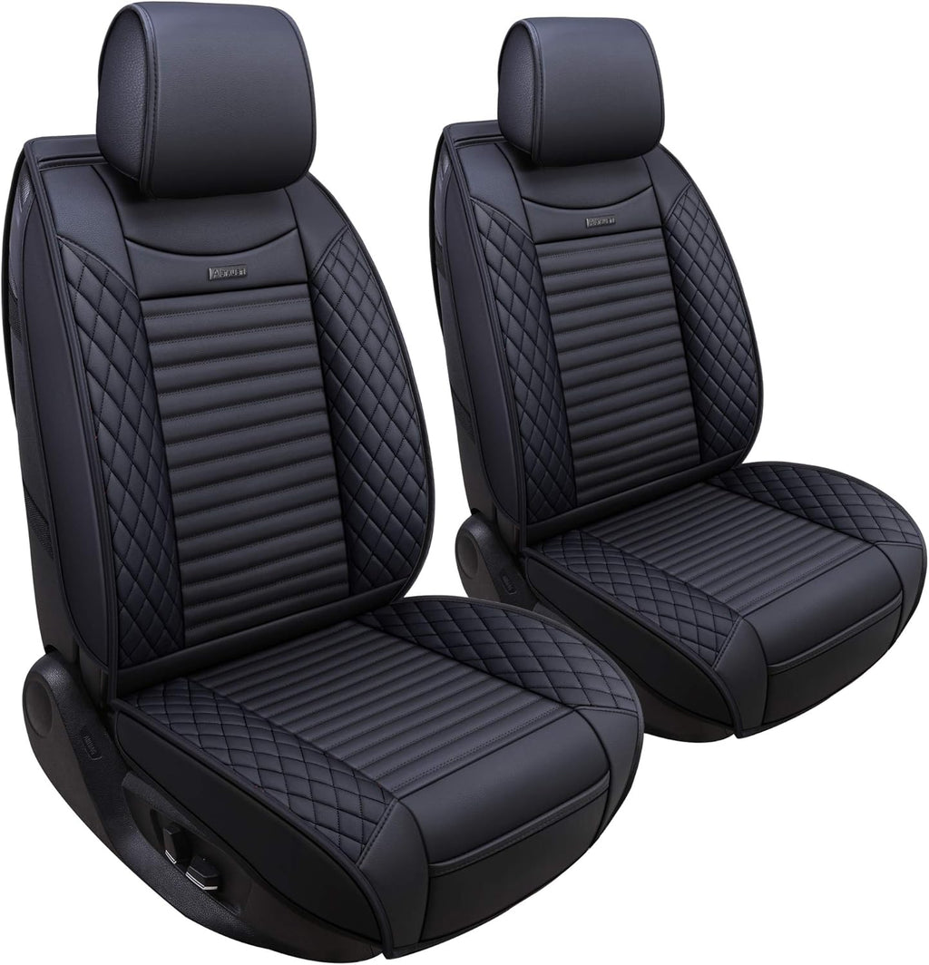 Black Leather Universal Front Captain Seat Covers 2 Pcs Z672
