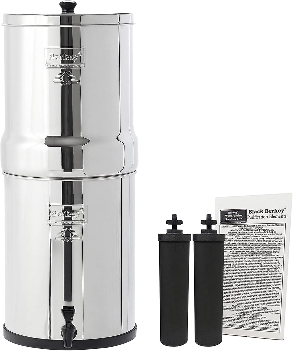 Gravity-Fed Water Filter with 2 Black Berkey Purification Elements S656