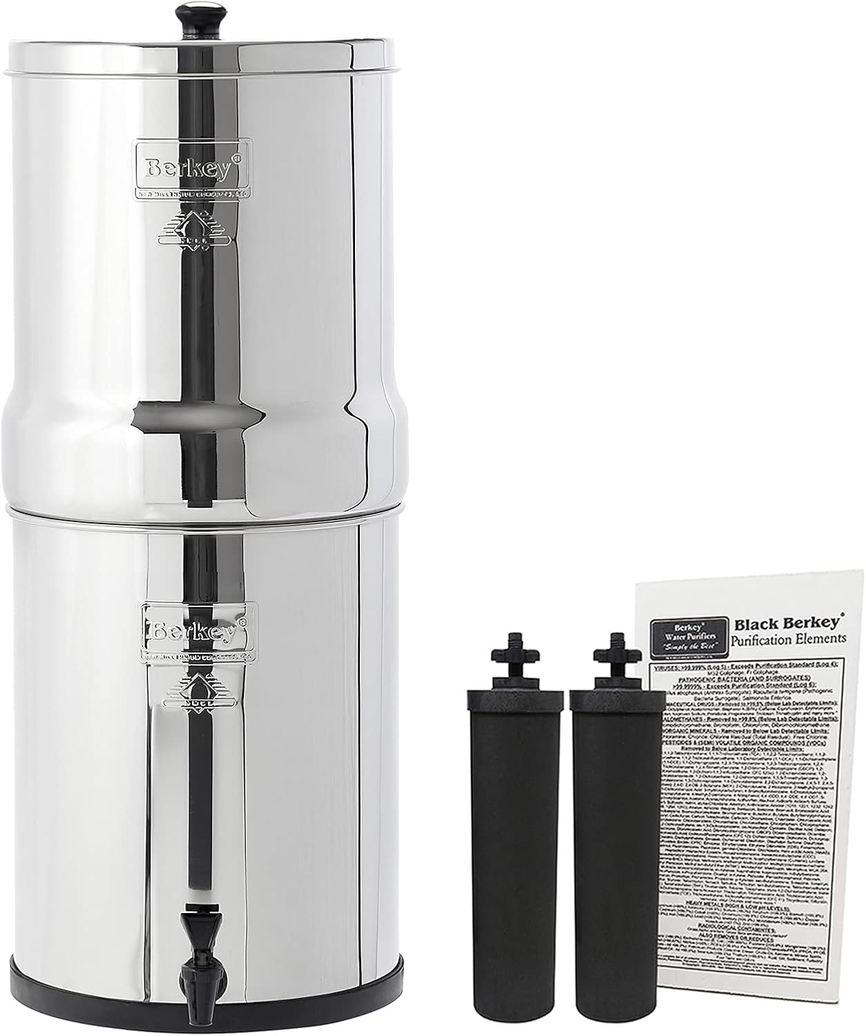 Gravity-Fed Water Filter with 2 Black Berkey Purification Elements S656
