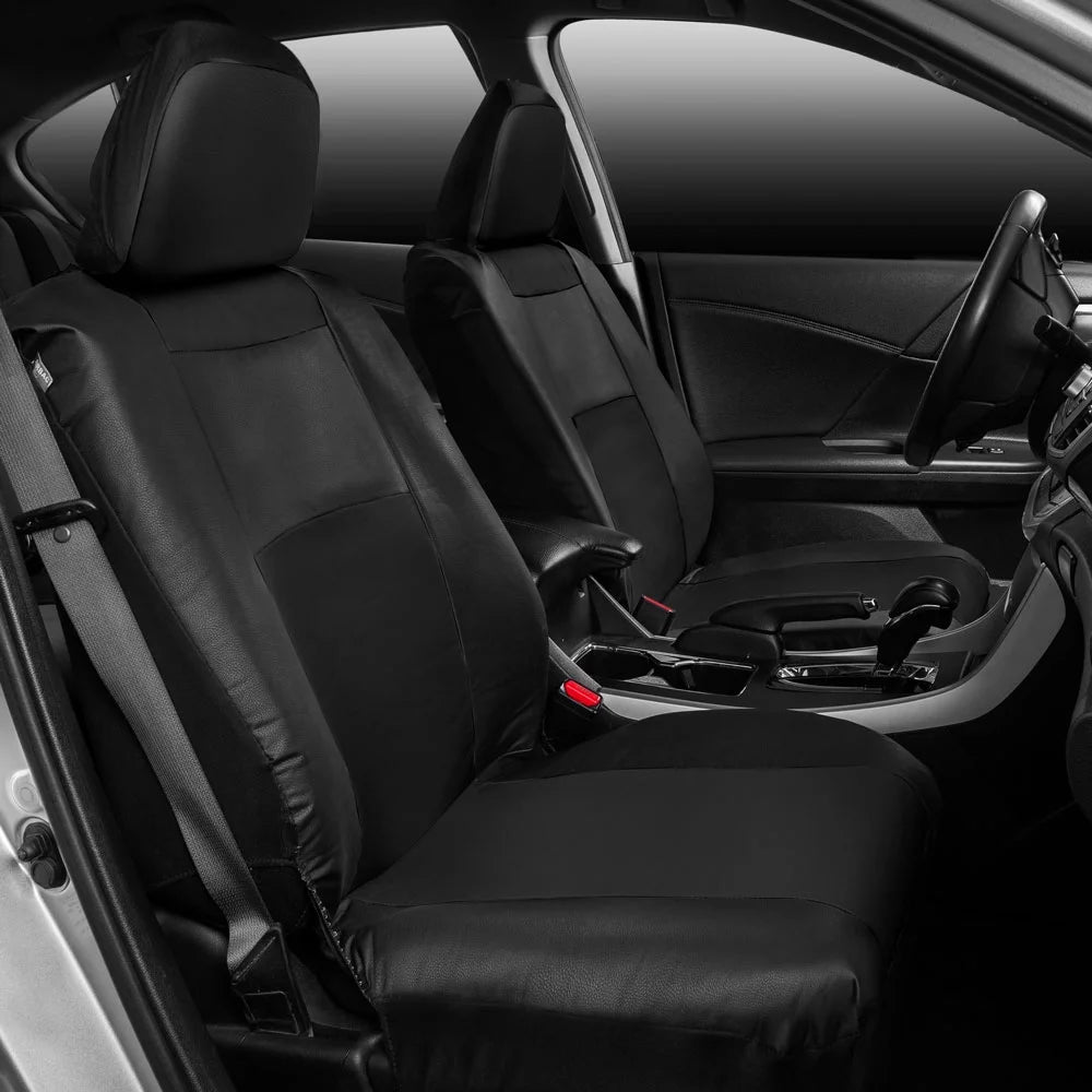Classic Black Faux Leather Car Seat Covers Full Set M449194