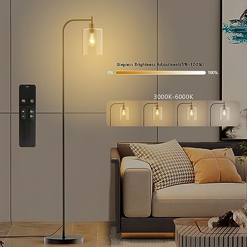 LED Floor Lamp with Glass Lampshade, Gold C48959