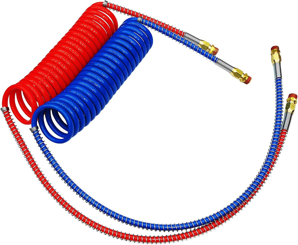 Red & Blue Coiled Air Brake Hoses with 12" & 40" Leads, Pack of 2 X4756