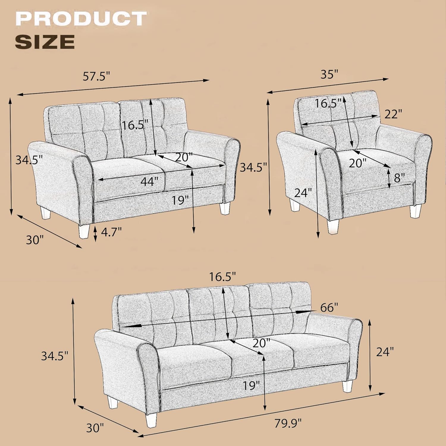 Light Grey-Blue Button Tufted Sectional Sofa Set G81103