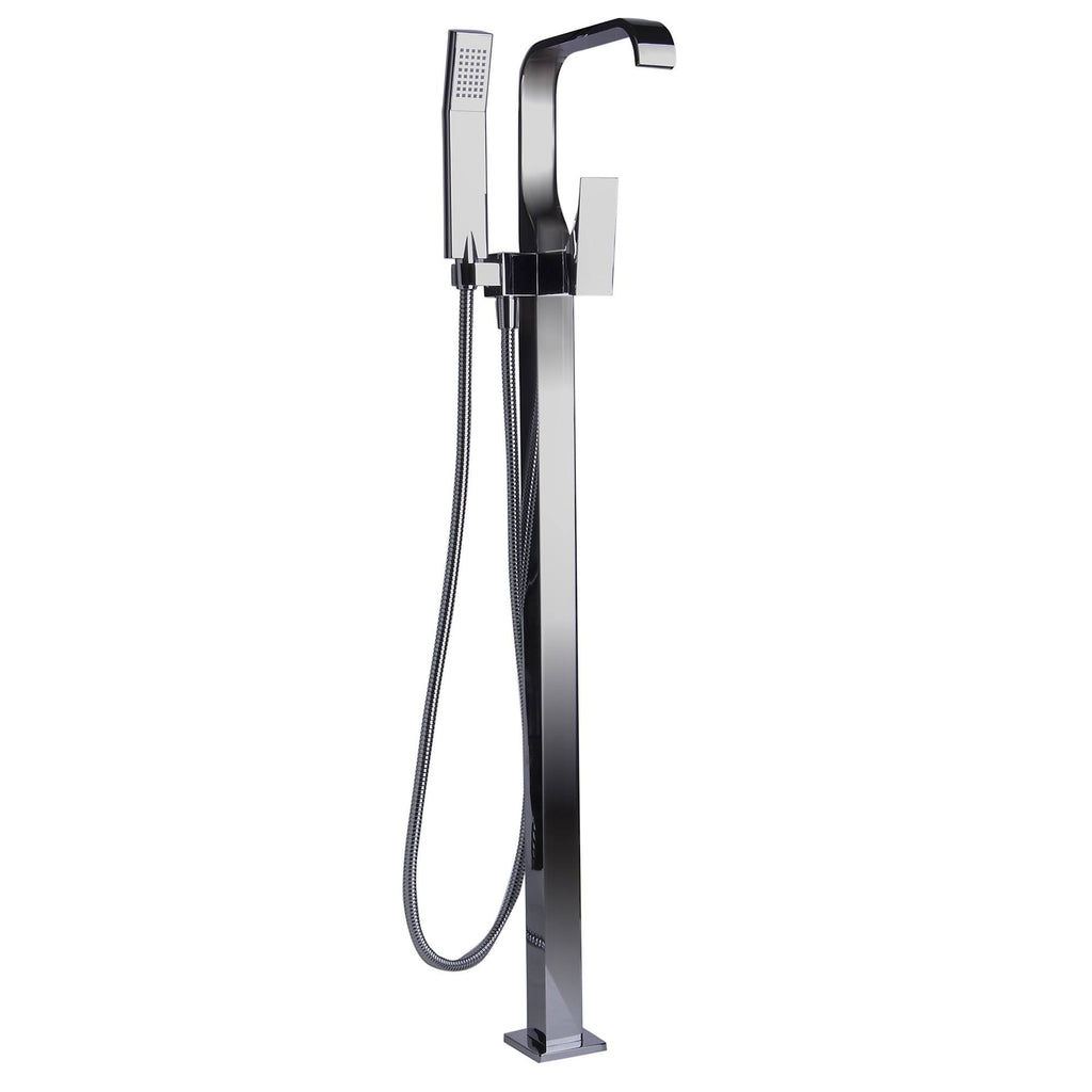 Polished Chrome Single Lever Floor Mounted Tub Filler Mixer with Hand Held Shower Head O33182