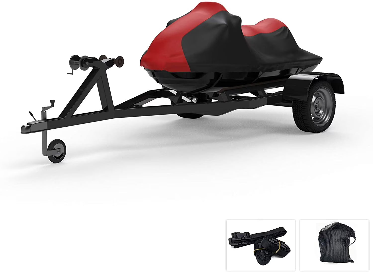 Red/Black Trailerable Jet Ski Covers with Trailer Straps and Storage Bag D80396