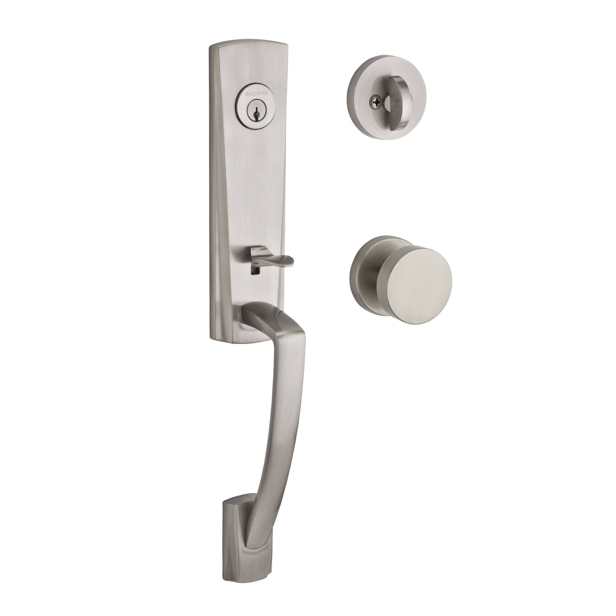 Satin Black Single Cylinder Handleset with Contemporary Round Rose Door Knob R8692