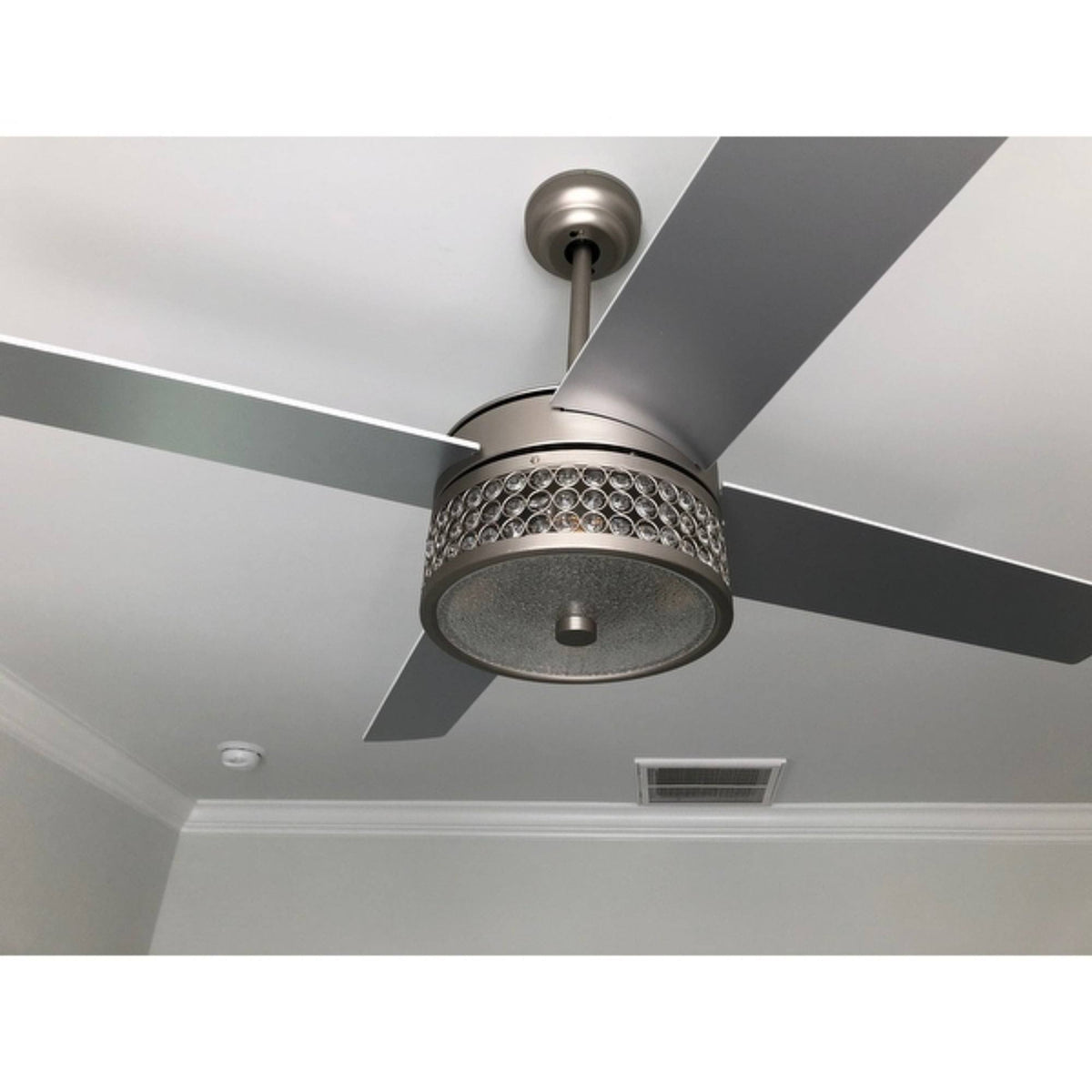 52-Inch Satin Nickel 4-Blades Ceiling Fan with Crystal Shade I490