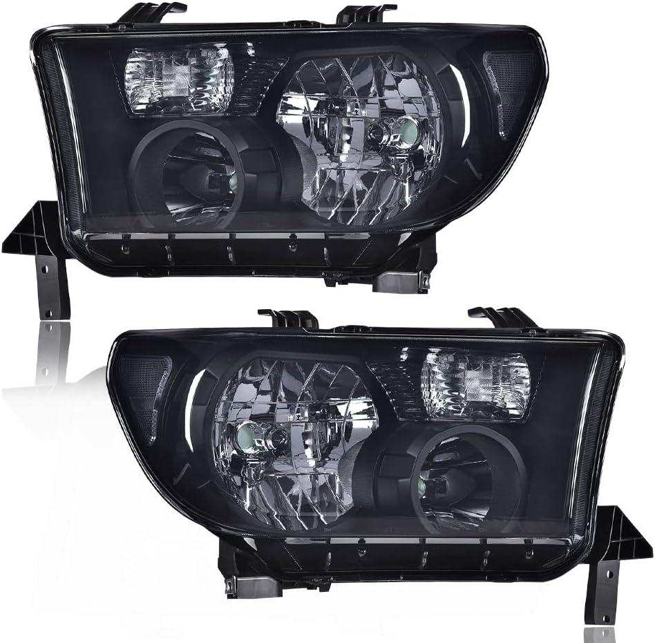 Headlights for 2007-2013 Toyota Tundra 2008-2017 Sequoia, Left+Right Clear Lens Chrome Housing Amber Reflector E111891