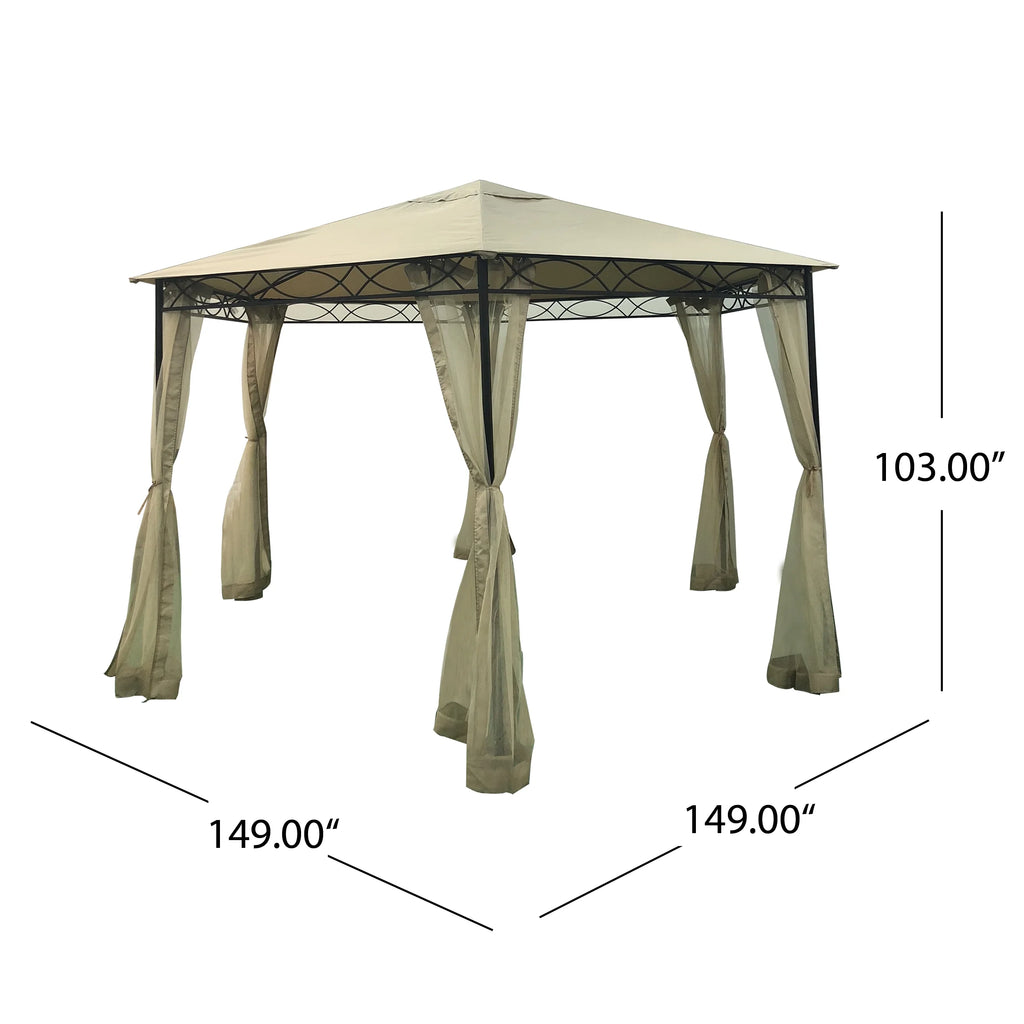 Beige Dark Gray Water Resistant Fabric and Steel Gazebo I4912