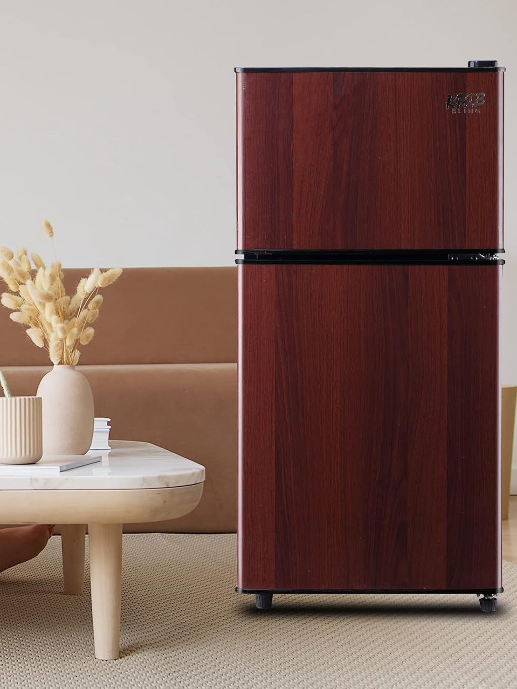 Mini Fridge With Freezer, Compact Refrigerator With 2 Doors, 3.5 Cu. Ft Wood N683
