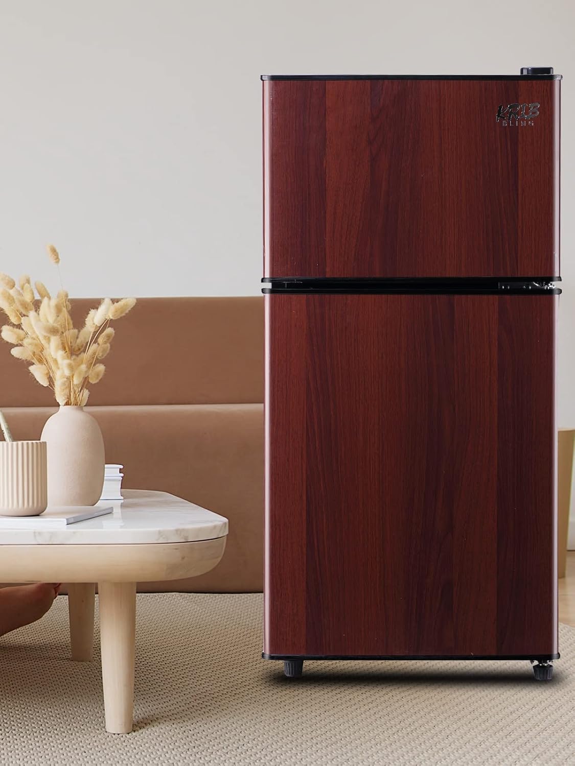Mini Fridge With Freezer, Compact Refrigerator With 2 Doors, 3.5 Cu. Ft Wood N683