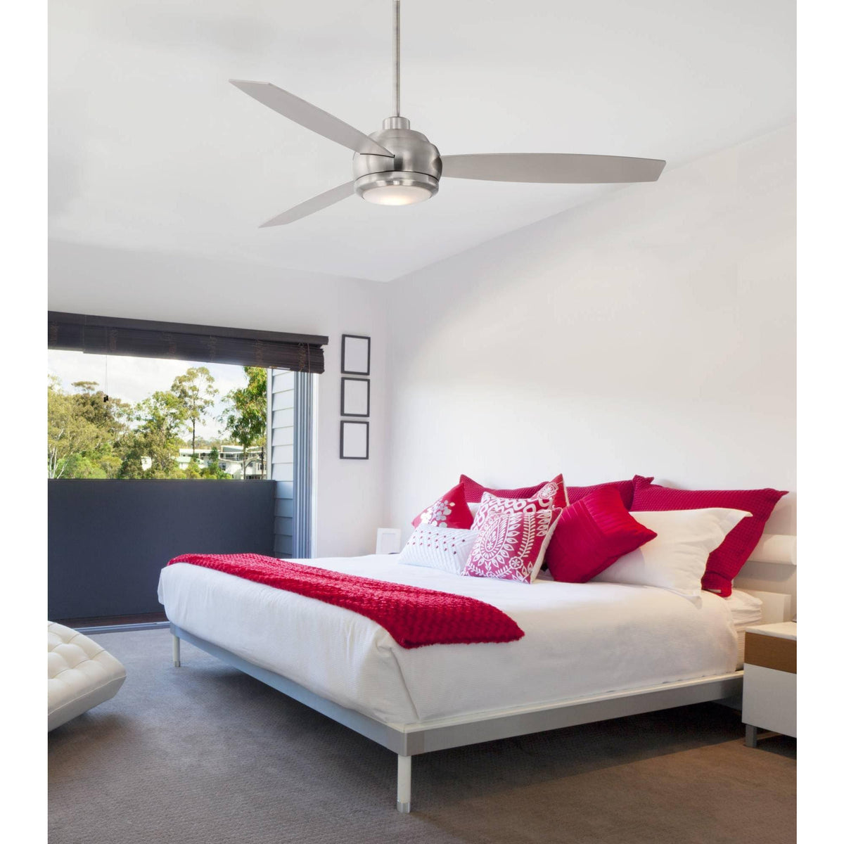 Brushed Nickel LED Ceiling Fan with Light Opal Glass W3118