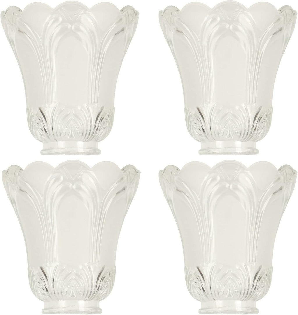 Pack of 4 Clear Frosted Glass Ceiling Fan Light Covers, 2-1/8" Fitter Size, 4-4/5" high x 5" Diameter Q572