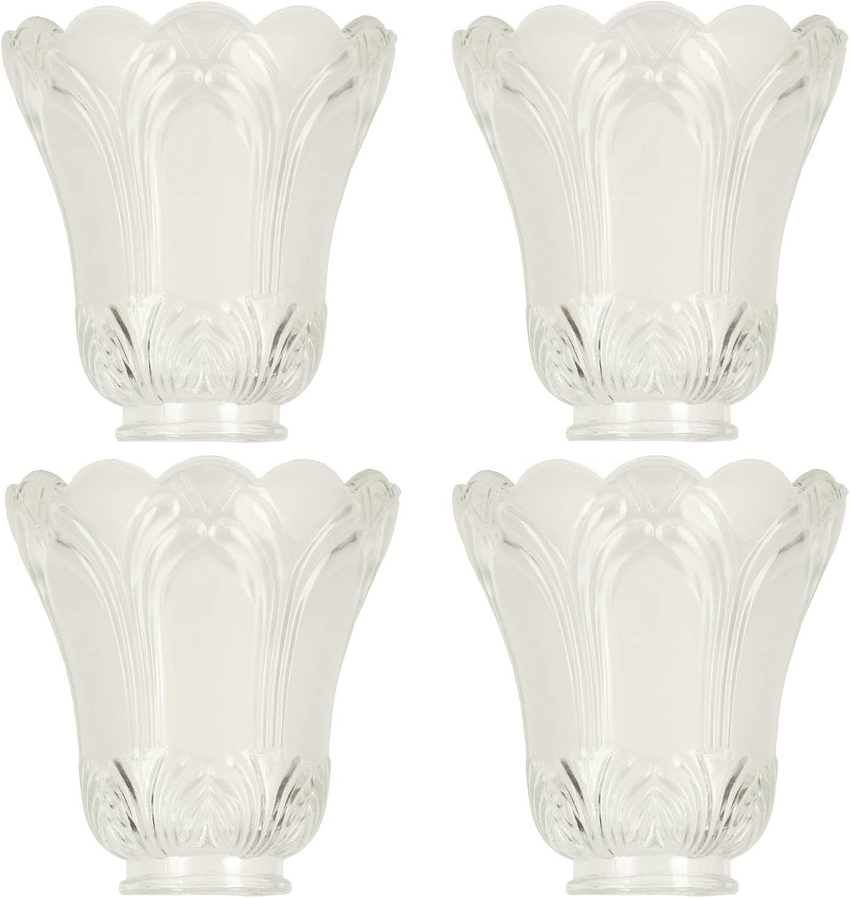 Pack of 4 Clear Frosted Glass Ceiling Fan Light Covers, 2-1/8" Fitter Size, 4-4/5" high x 5" Diameter Q572