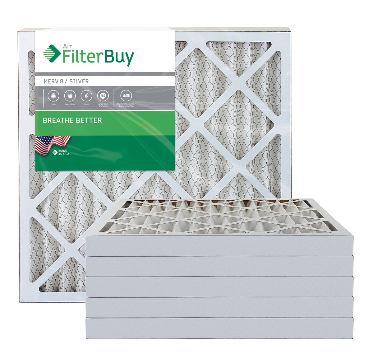 Silver MERV 8 20x20x2 Pleated AC Furnace Air Filter, Pack of 6 D6170