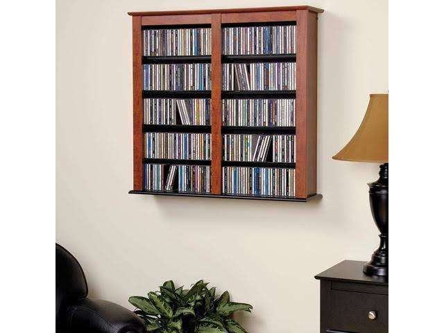 Double Wall Mounted Storage Cabinet, Cherry and Black O9300