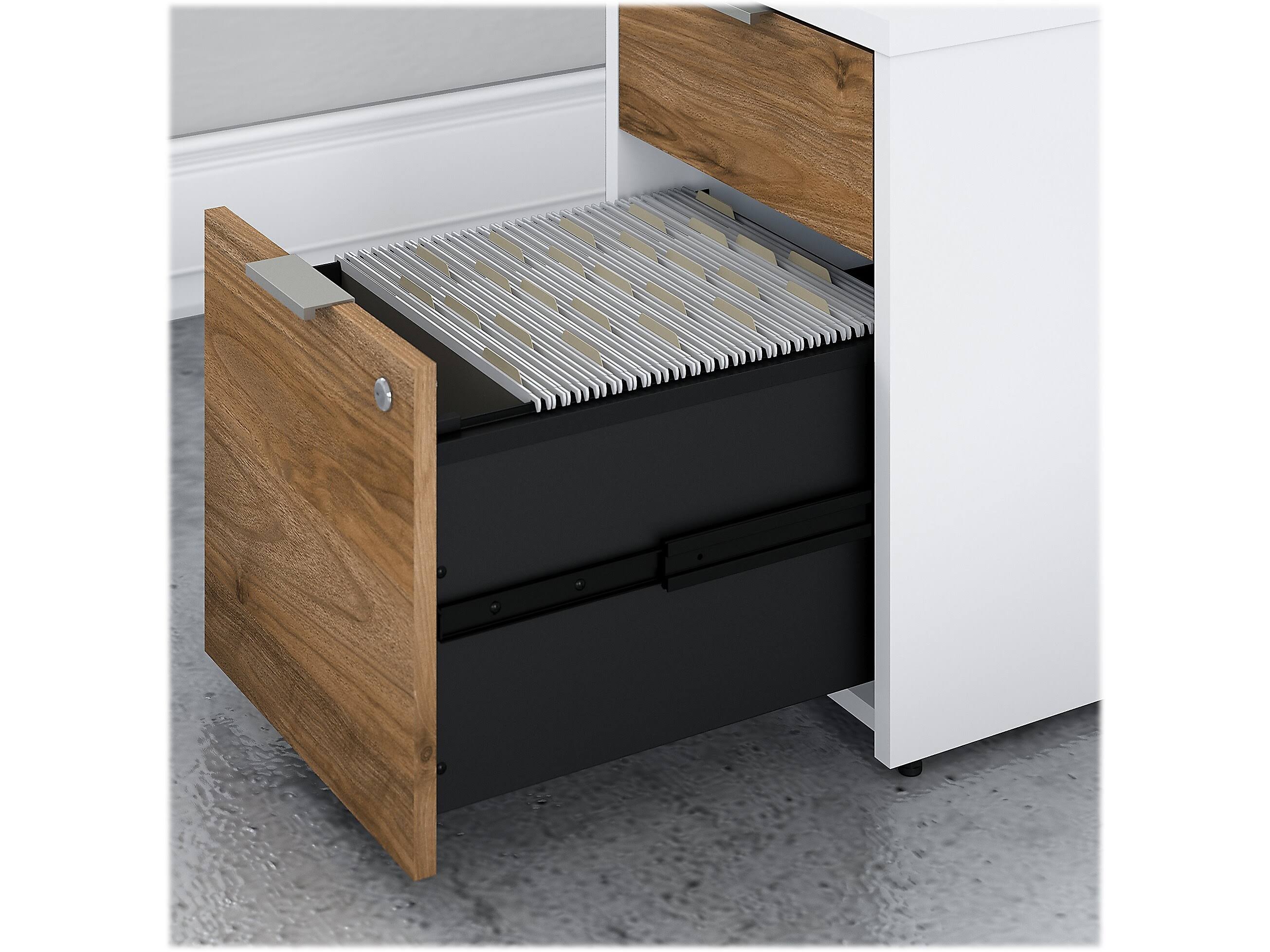 72w Desk with Drawers and Storage Cabinet Fresh Walnut White T661429