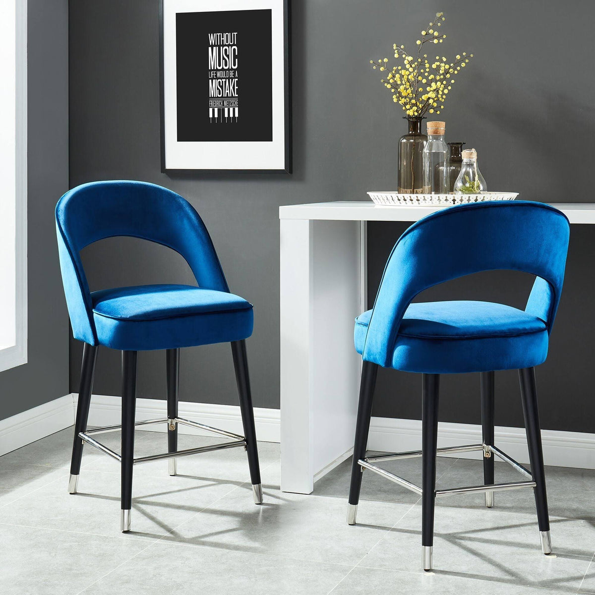 Set of 2 Blue and Black Contemporary Counter Stools S57691