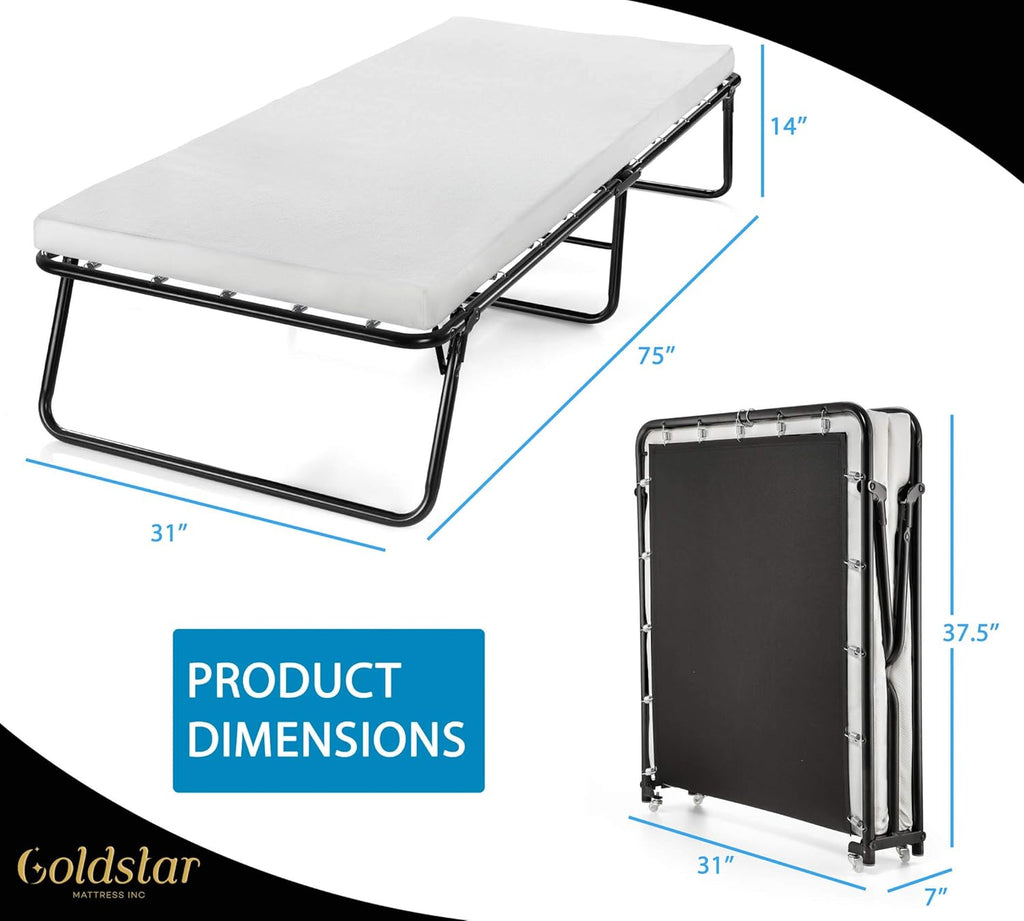 Rollaway Folding Guest Bed with 3-Inch Memory Foam Mattress C337