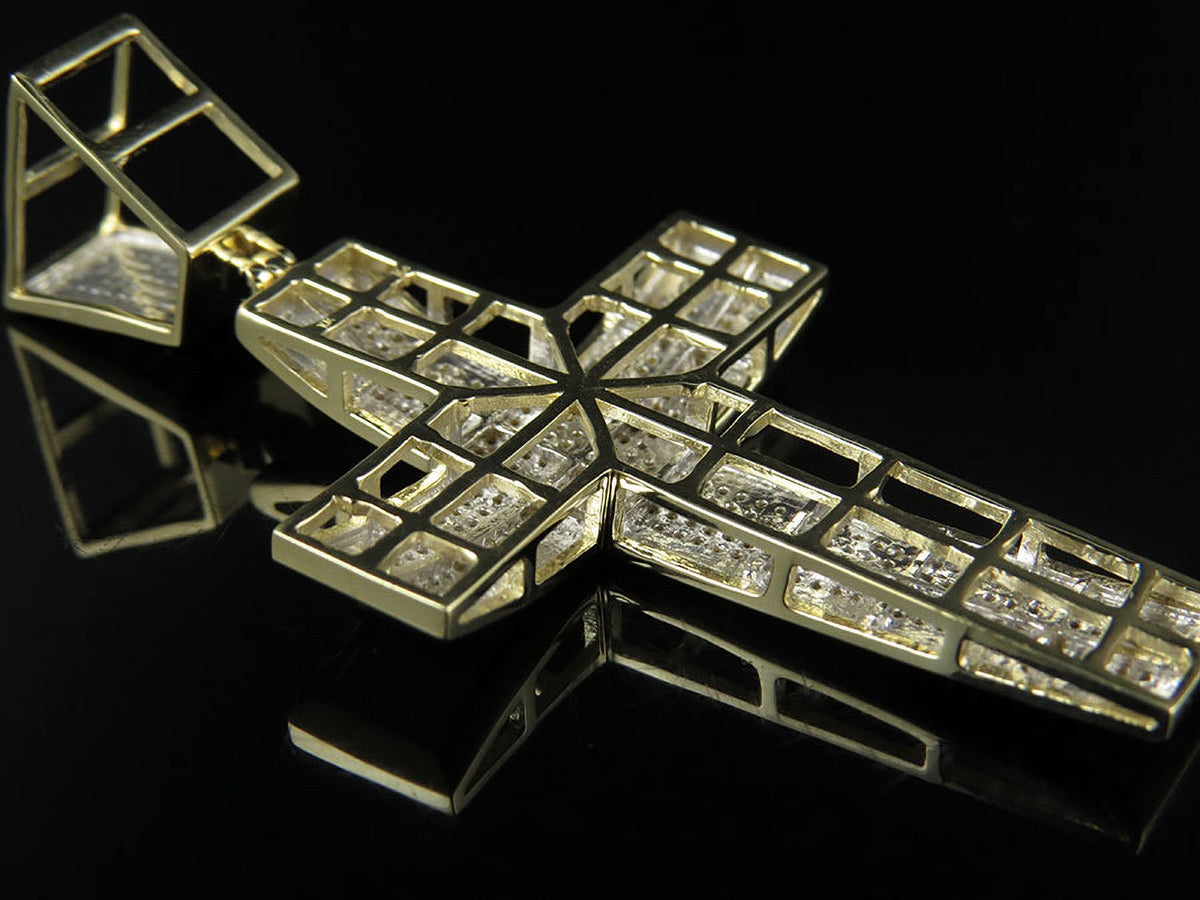 10K Yellow Gold Dome Cross Pendant Charm 1.70ct Q6700