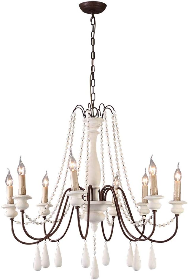 French Country Wood Bead Chandelier, 6 Lights, Gray K7585