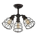 3 - Light Caged Geometric Semi Flush Mount Fixture English Bronze Y2453