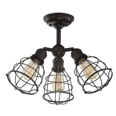 3 - Light Caged Geometric Semi Flush Mount Fixture English Bronze Y2453