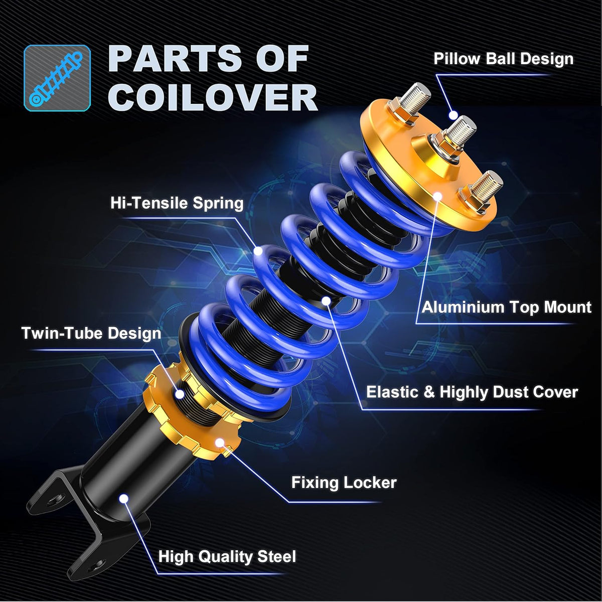 Set of 4 Adjustable Height Coilovers Struts Shock Absorber Assembly B34235