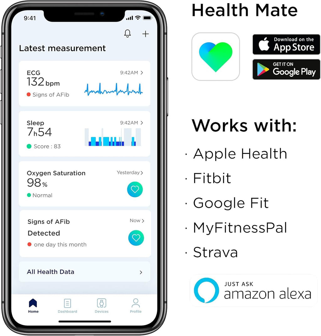Black 42mm Hybrid Smartwatch with ECG, Heart Rate Sensor and Oximeter U288396