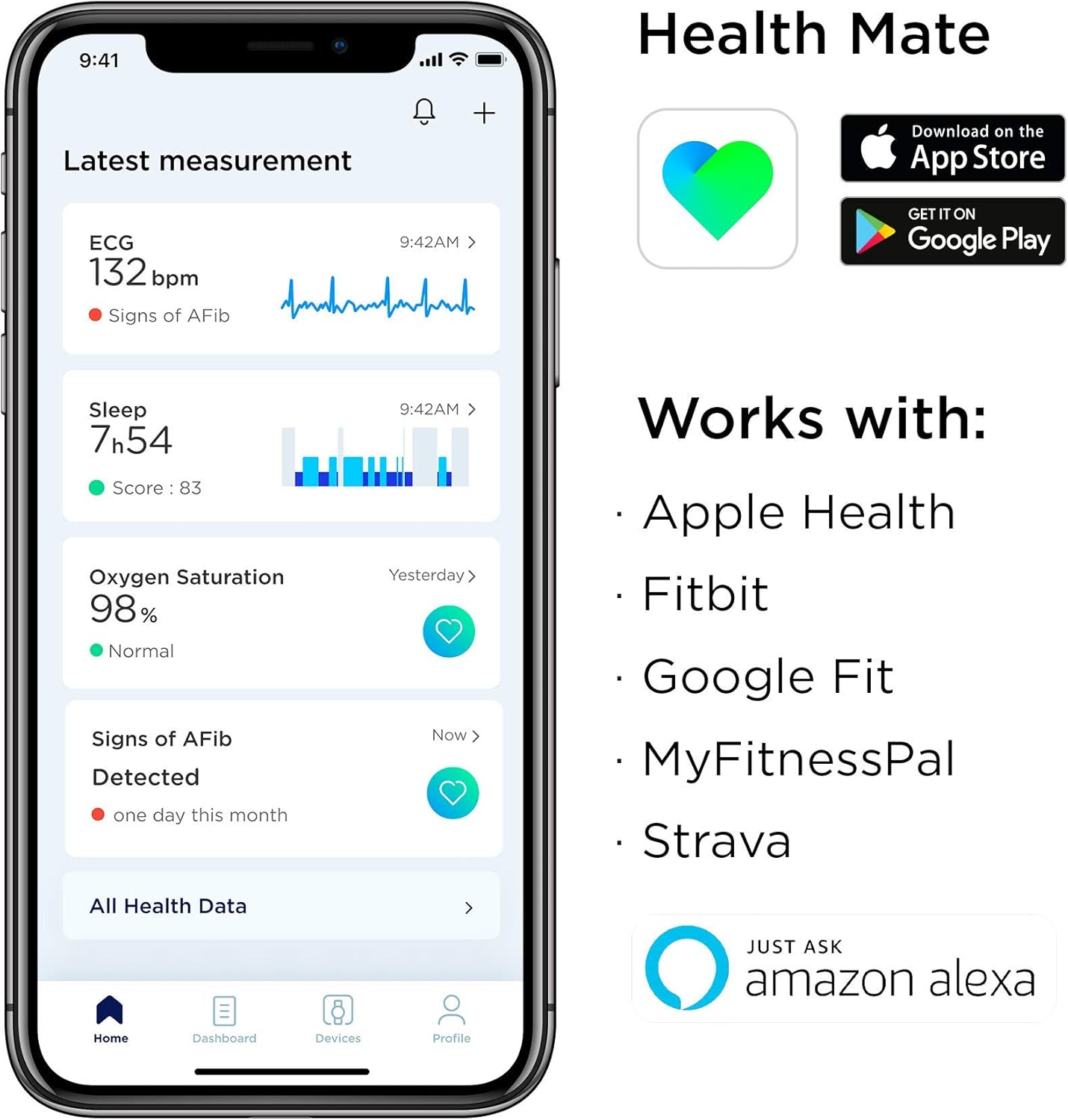 Black 42mm Hybrid Smartwatch with ECG, Heart Rate Sensor and Oximeter U288396