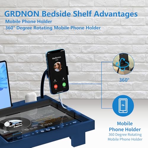 Bamboo Bed Shelf Organizer with Phone Holder (Blue) V588
