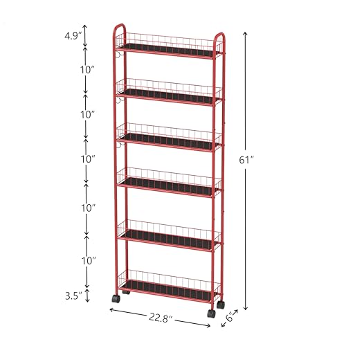 Red 6-Tier Wire Rolling Storage Cart with Wheels O437772