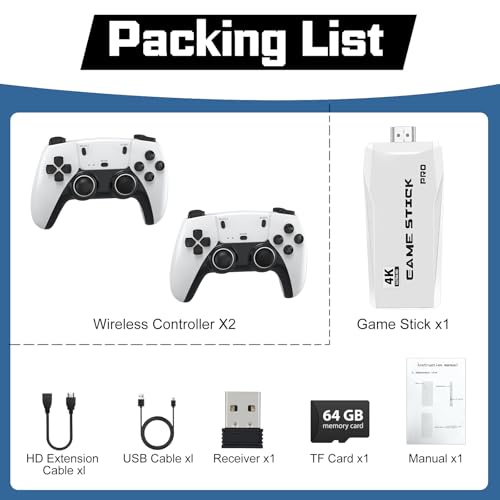 Retro Game Console with 4K HDMI, 20,000+ Games, Dual Wireless Controllers 64GB Y106
