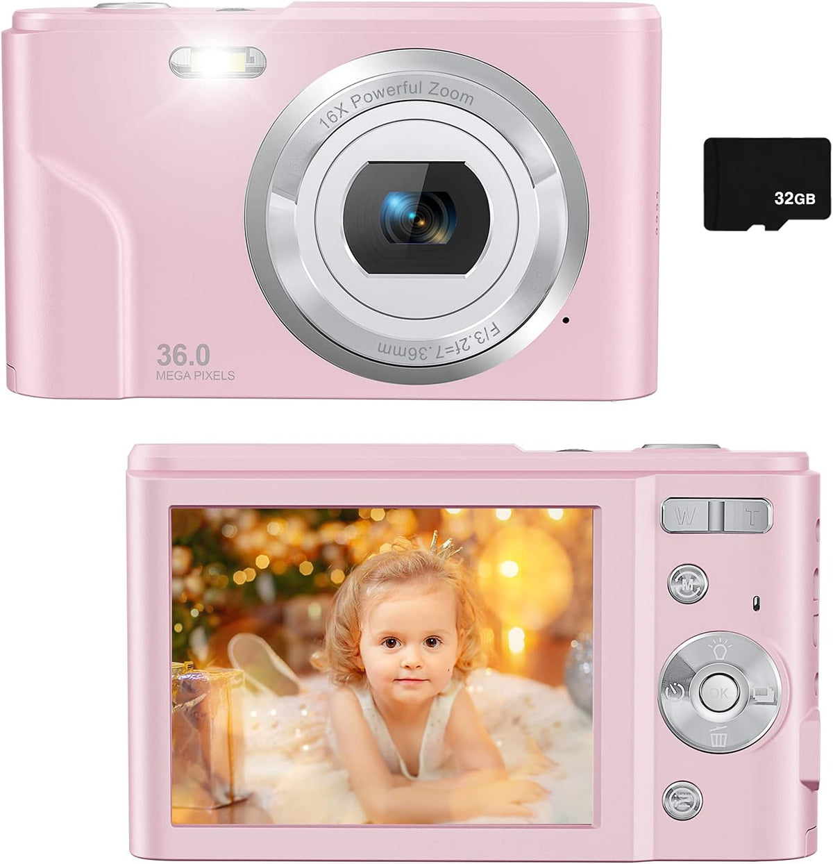36MP Full HD 1080P Rechargeable Digital Camera with 32GB SD Card (Green) T5655