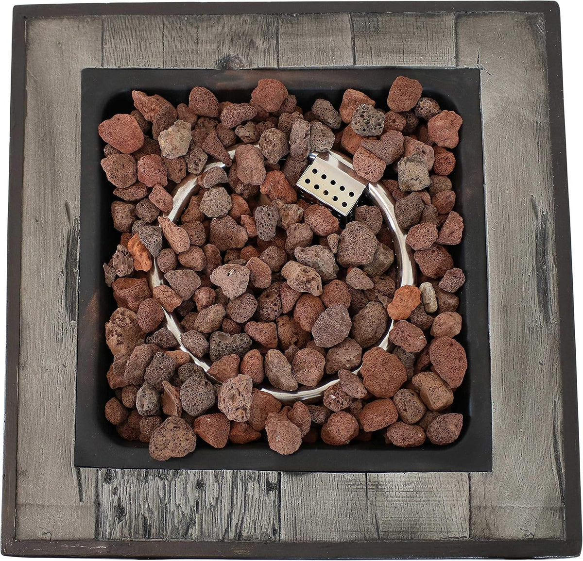 Square Outdoor Propane Gas Fire Pit Table with Weathered Wood Look - 25 Inches Tall R629