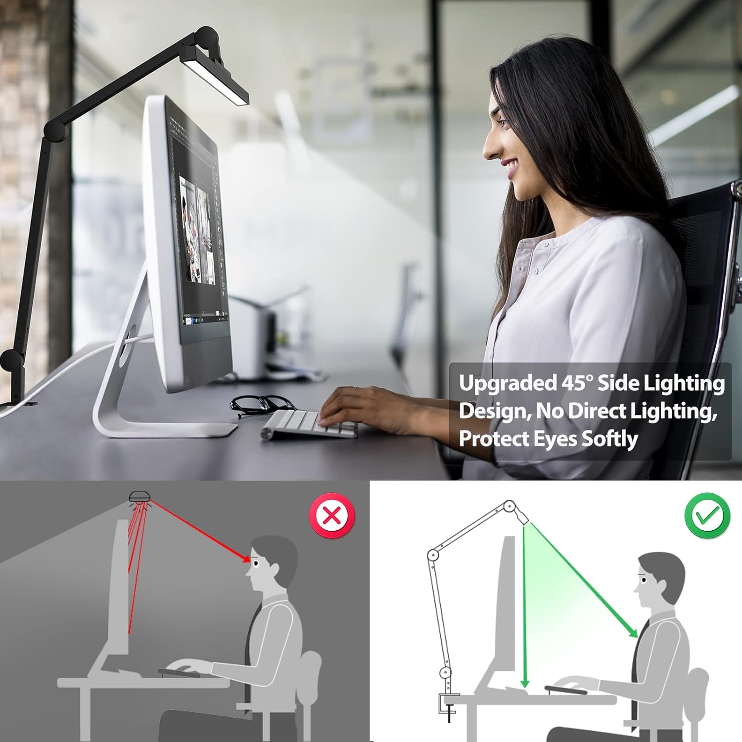 LED Desk Lamp with Clamp, Metal, Dimmable, 4 Color Modes V665049