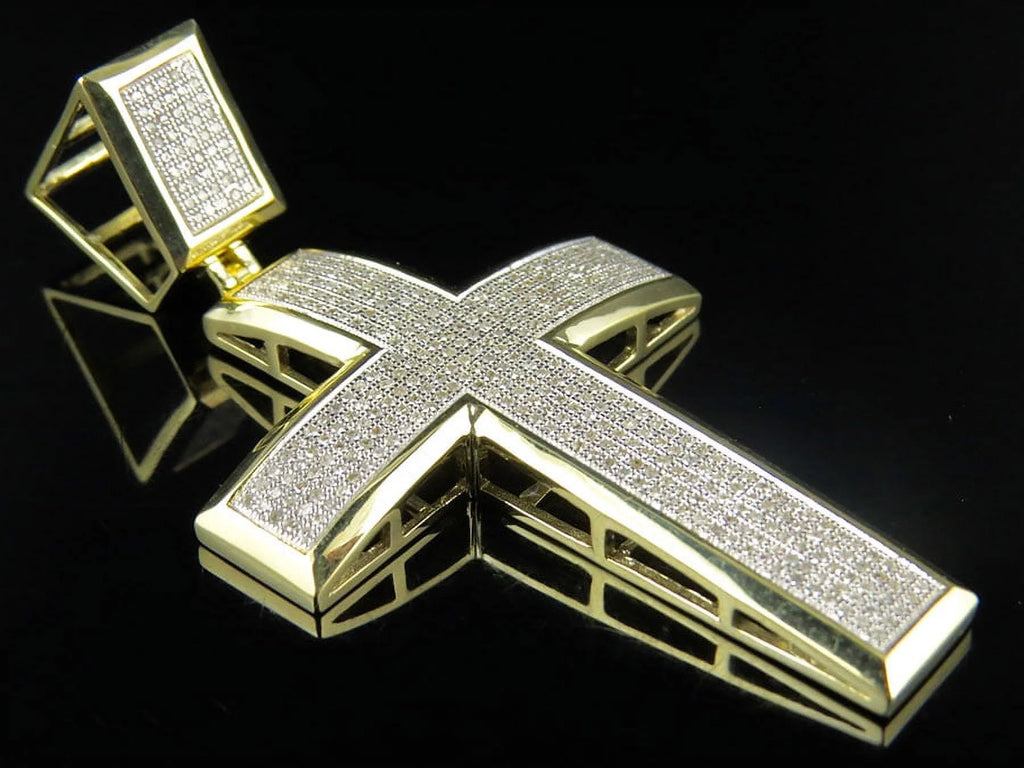 10K Yellow Gold Dome Cross Pendant Charm 1.70ct Q6700